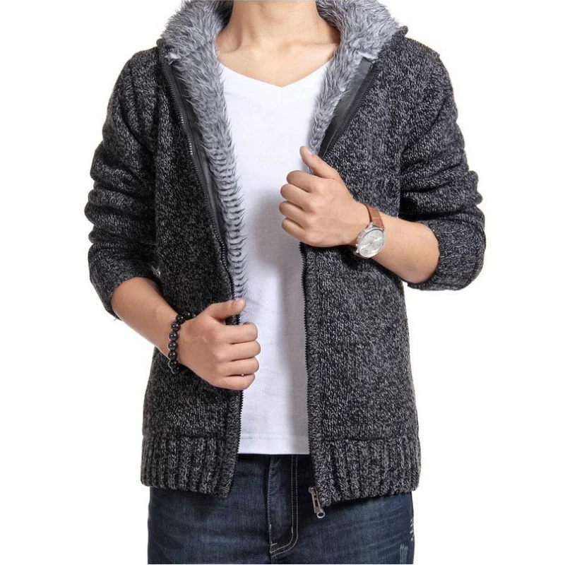 

Autumn Winter Men's Thick Sweatercoat Collar Zipper Sweater Coat Outerwear Winter Fleece Cashmere Liner SweatersTurn-down Collar