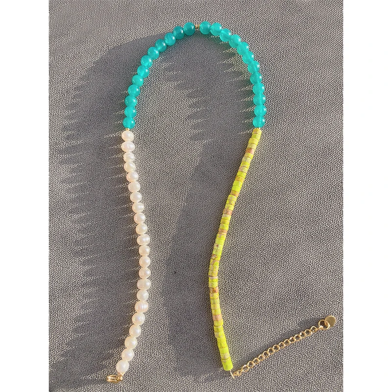 

18KGF Элегантное ожерелье из натурального пресноводного жемчуга для женщин ожерелье из зеленого авантюрина жемчужное колье свадебное ювелир...