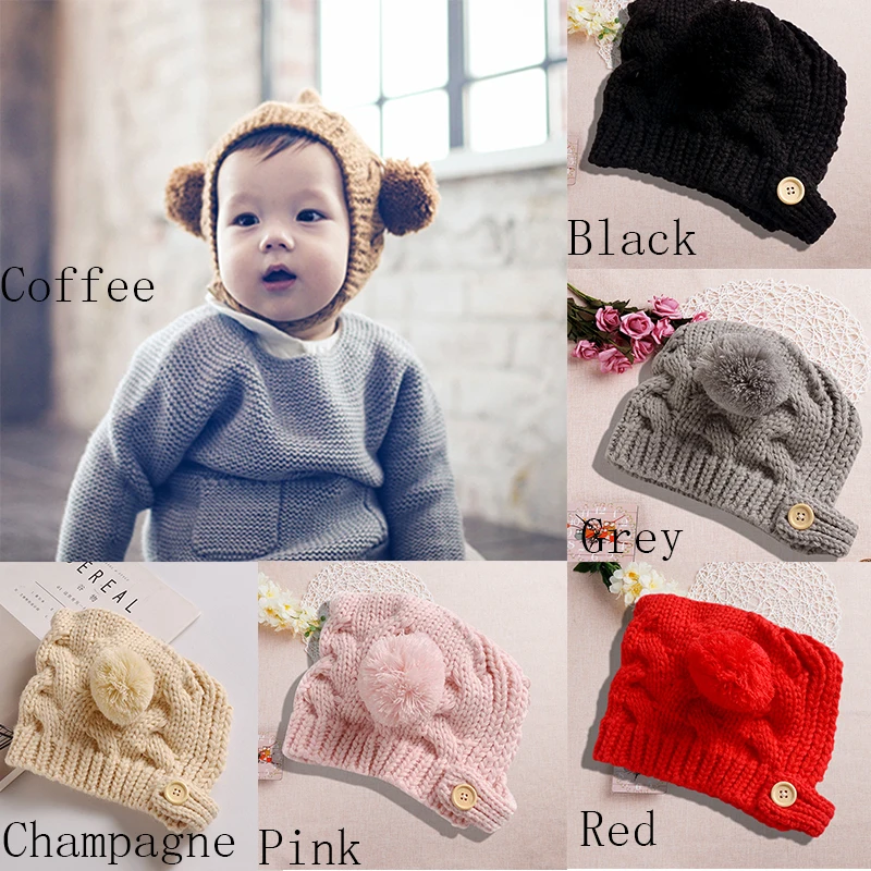 

Solid Colors Children Innocent Pompon Cap Casual Hats Elasticity Beanie Toddler Warm Cap Autumn Winter Apparel Accessories