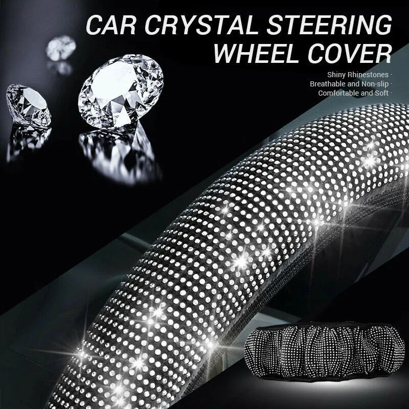 

Shiny Steering Wheel Cover Silver 14.5-15 Inch 37-38CM Interior Rhinestones