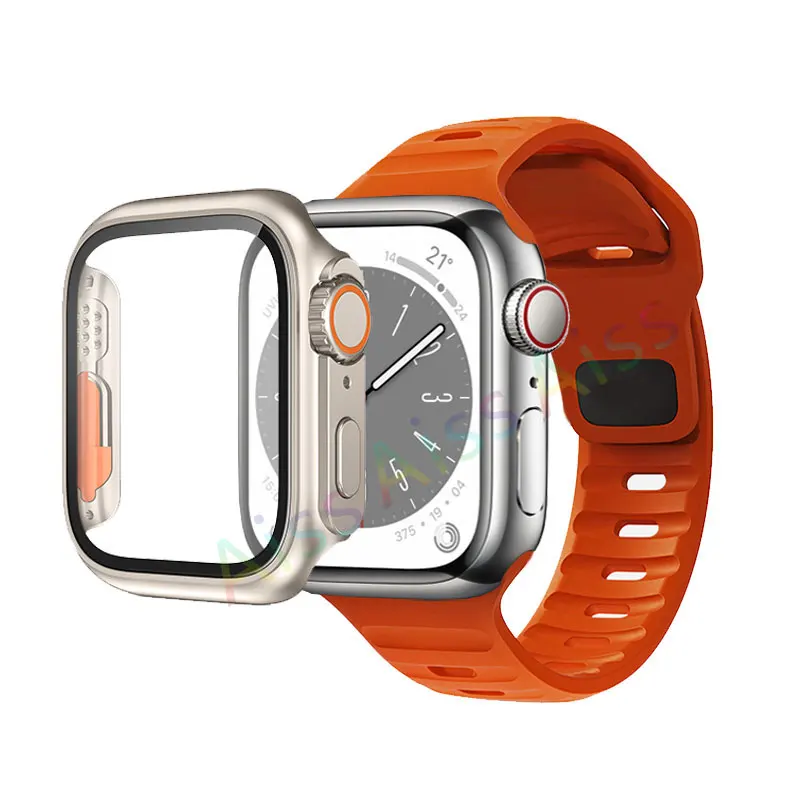 Case+Strap For Apple Watch Band 45mm 44mm 41mm 40mm Smart Silicone Bracelet Iwatch Series 3 4 5 6 Se 7 8 Change To Ultra Case