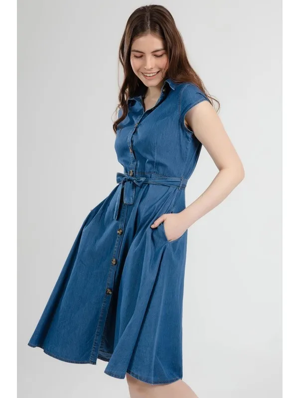 

Women Belted Short Sleeve Circular Shirt Dress Y20S110-1677 Women Summer Dress Casual Long Prom Midi Maxi