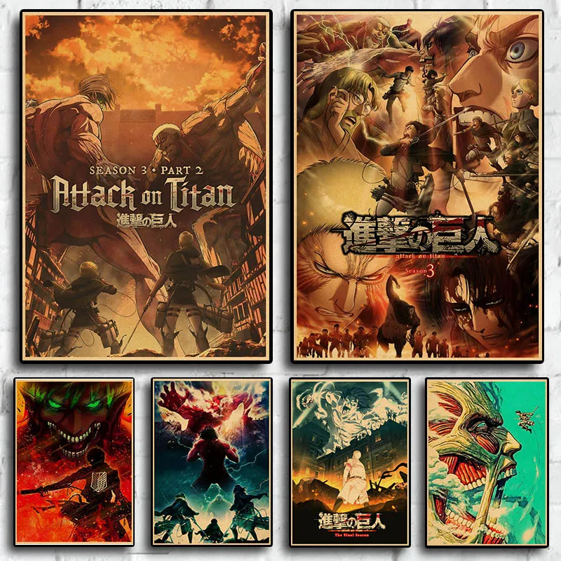 

Картина на холсте «атака на Титанов», японский классический аниме постер в стиле ретро, Настенный декор для детской комнаты