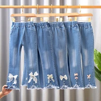girls pants big bow children clothes embroidered flares girls jeans flared pants kids trousers kids slit boot cut casual bottoms