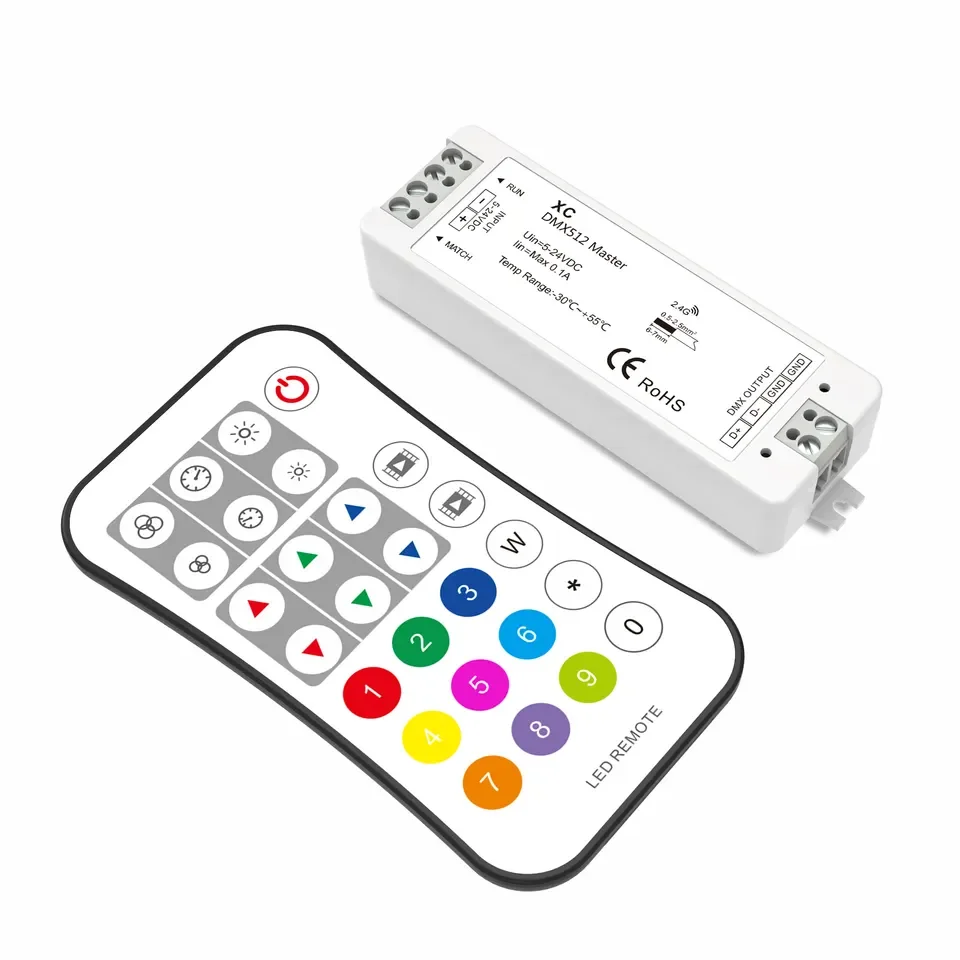 

Mini XC DMX Master RF LED Controller 2.4G Multi-pixel DMX512/1990 Signal To DMX512 Decoders or RGB/RGBW LED Lamps With DMX Chip