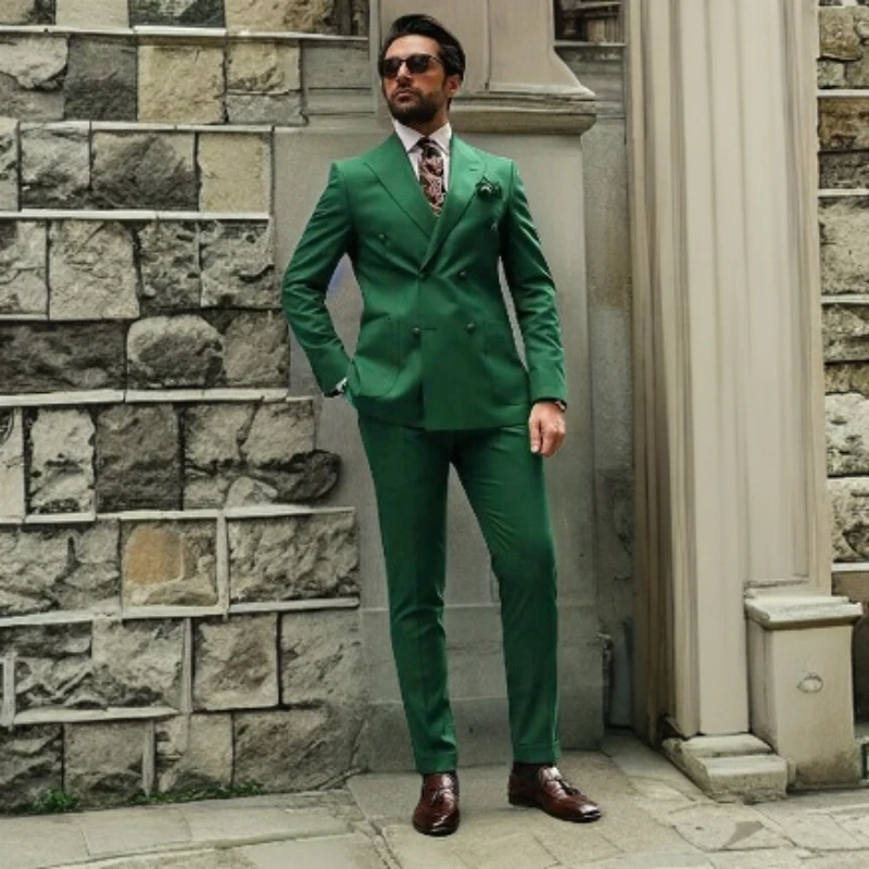 

Мужские зеленые костюмы, облегающий двубортный деловой блейзер для жениха с пиковым отворотом, Официальный смокинг, 2 предмета, индивидуальный блейзер с брюками 2023