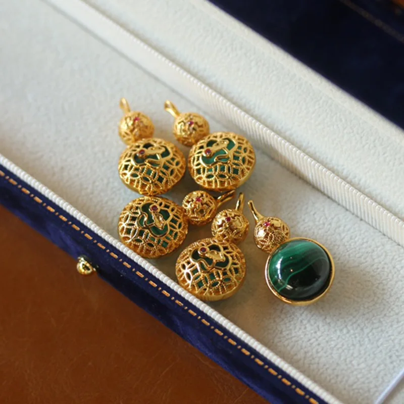 Подвеска из натурального малахита и калабаша S925 полностью стерлинговое