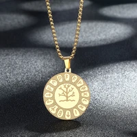 tree of life necklace for men women stainless steel metal gold color round tag engraving rune viking cosmic tree long choker