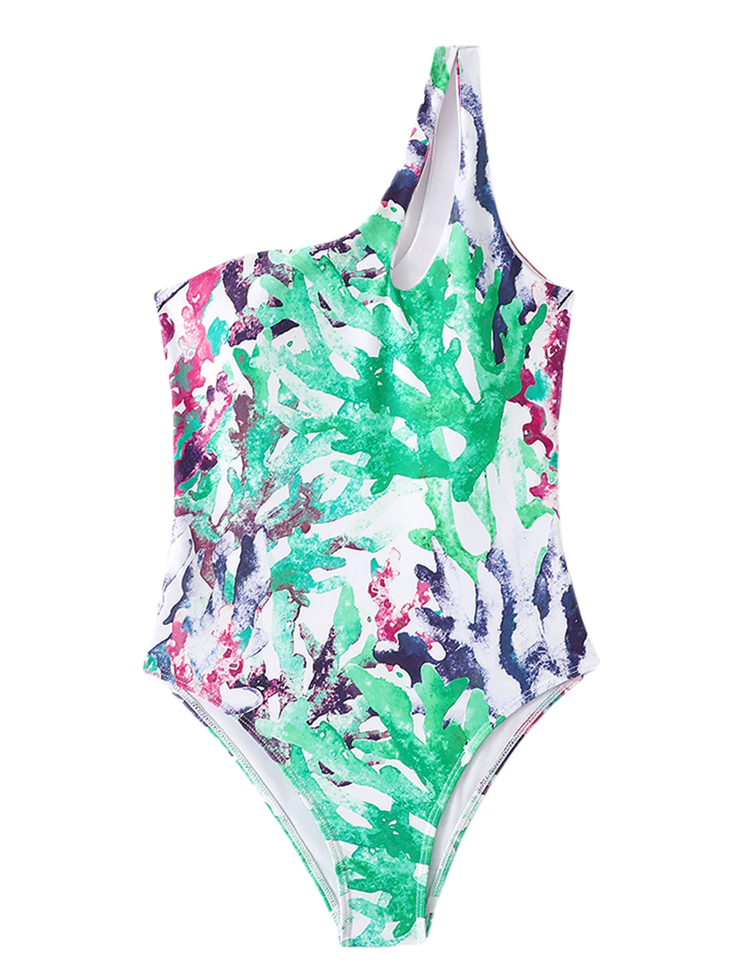 

Женский купальник с одним открытым плечом и воланом, без рукавов