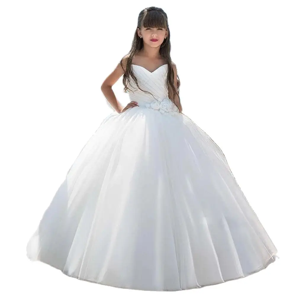 

White Elegance Flower Girl Dresses Fluffy Tulle Applique Party Girls Sleeveless Ball Gown Wedding Holy Communion Dresses