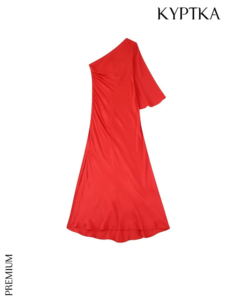 

Женское платье с драпировкой KYPTKA, черное асимметричное Вечернее Платье макси с одним открытым плечом и рукавом три четверти,