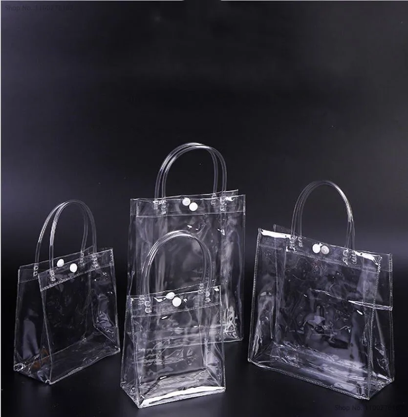 

25pcs/lot PVC Waterproof Swimming Bags Transparent Bag Sports Travel Storage Bags Phone Pocket Shoes Gift Bags With Handle