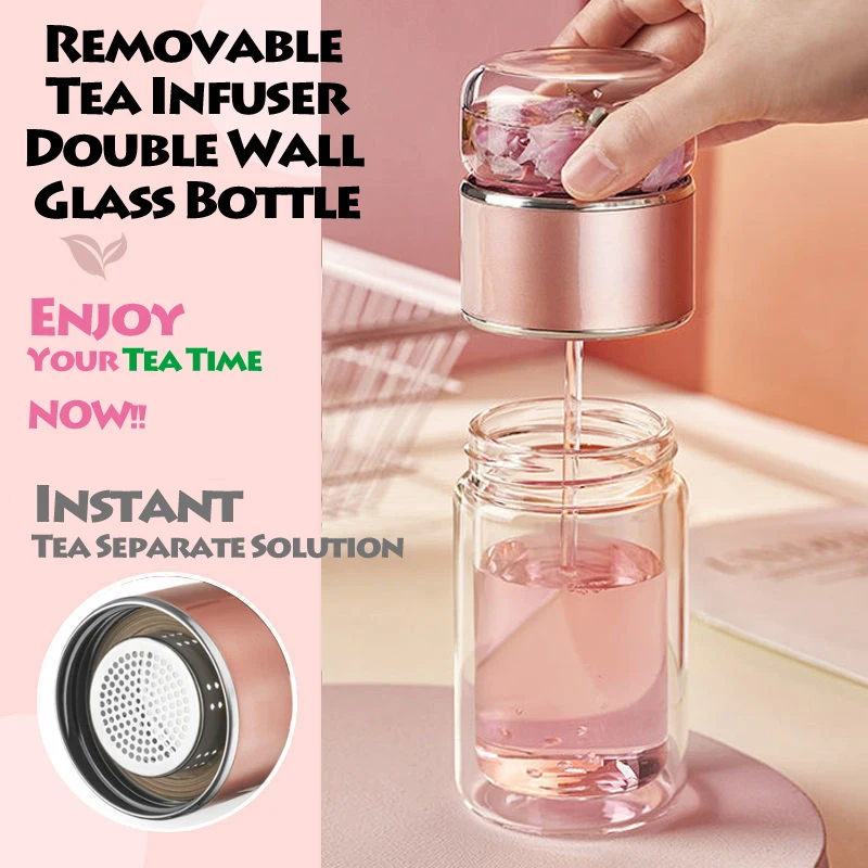 Insulated Tea Infuser Glass Bottles Canister Separation Double Wall Water Tumbler Portable Office Travel Home Applicances Gifts