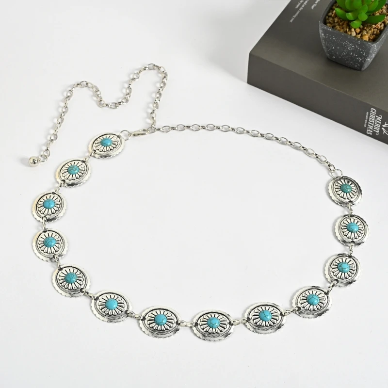 

Women Turquoise Waist Chain Belly Chain For Dress Western Concho Chain Belt