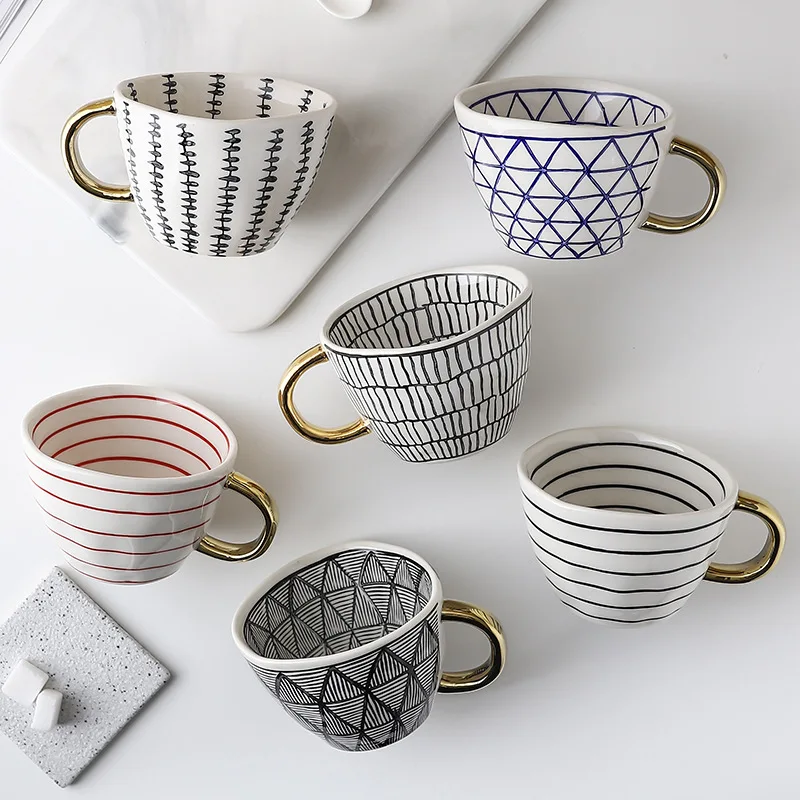 

Нордическая ручная роспись, простая большая емкость, чашка для воды, керамическая Бытовая чашка для завтрака, асимметричная офисная чашка для кофе