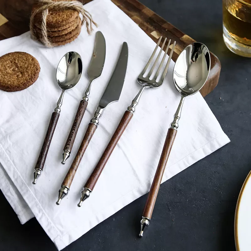 

Huanghuali wooden handle mirror 304 stainless steel head chopsticks spoon single product set cutlery hotel Western tableware