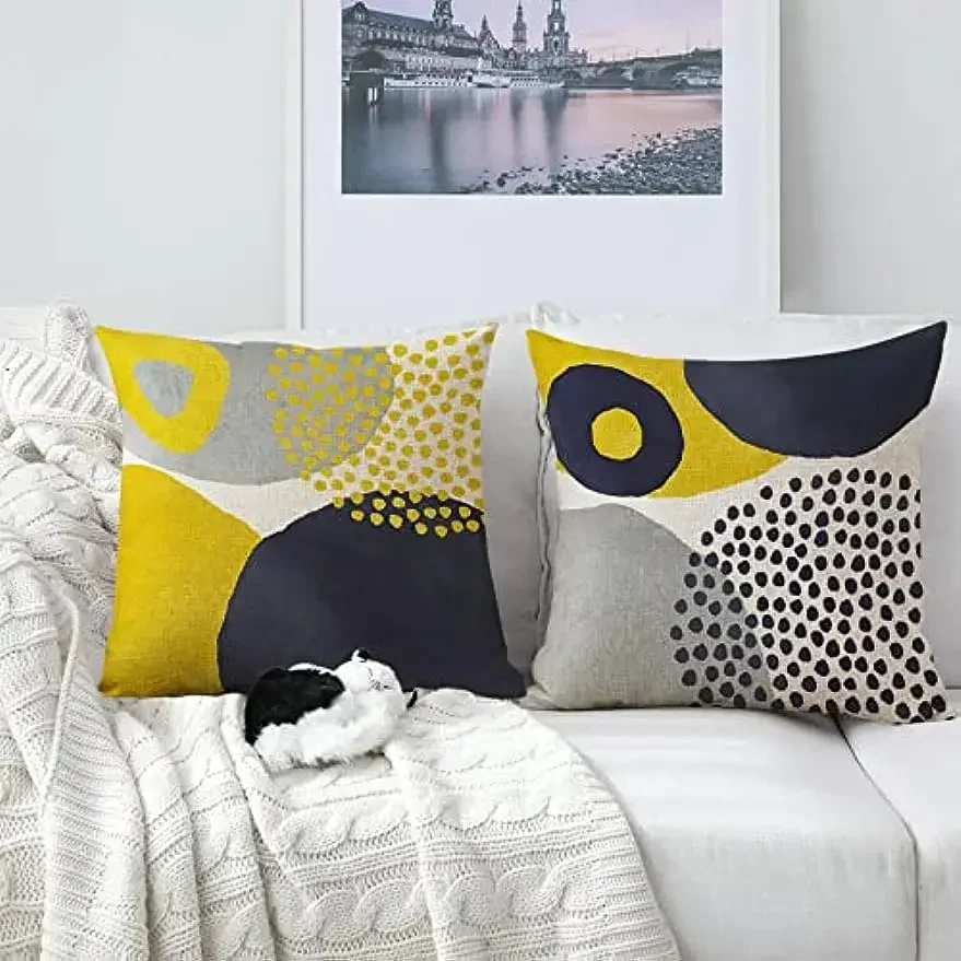 Наволочка Plush CN Fujian 50x50 см геометрический узор желтый синий