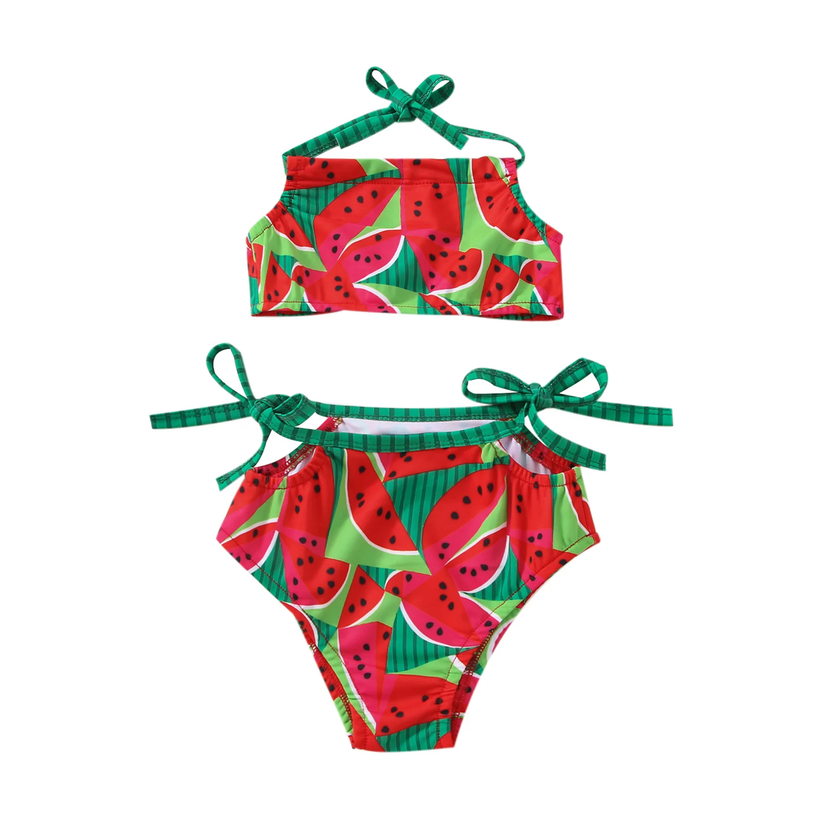

Infant Cute Baby Girls Clothing Summer Casual Swimsuit Watermelon Printed Sleeveless Halter Crop Tops High Waist Printed Panties