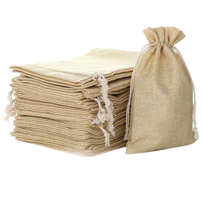 Promotion! 5.9 Inch X 8 Inch Natural Linen Burlap Bags With Jute Drawstring For Gift Bags Wedding Party Favors Jewelry Pouch, Sn
