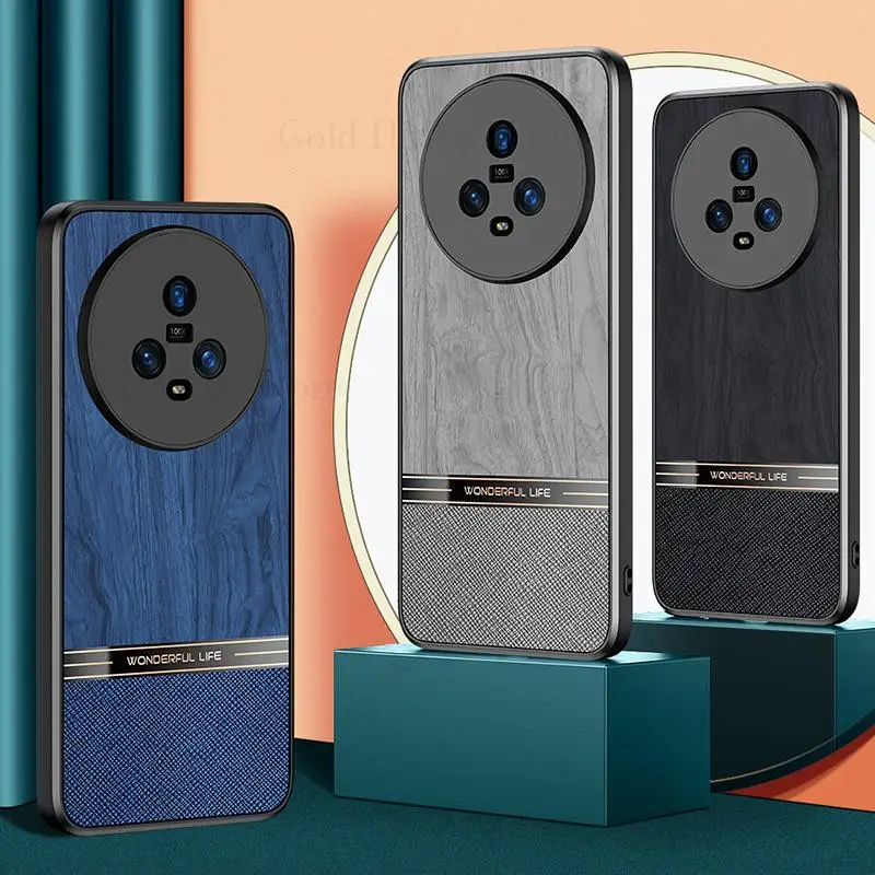 Capa For Honor Magic 5 Pro Imitate Wood Texture Leather Phone Case For Magic 4 Pro Lens Protective Cover For Magic 5 4 Pro Funda