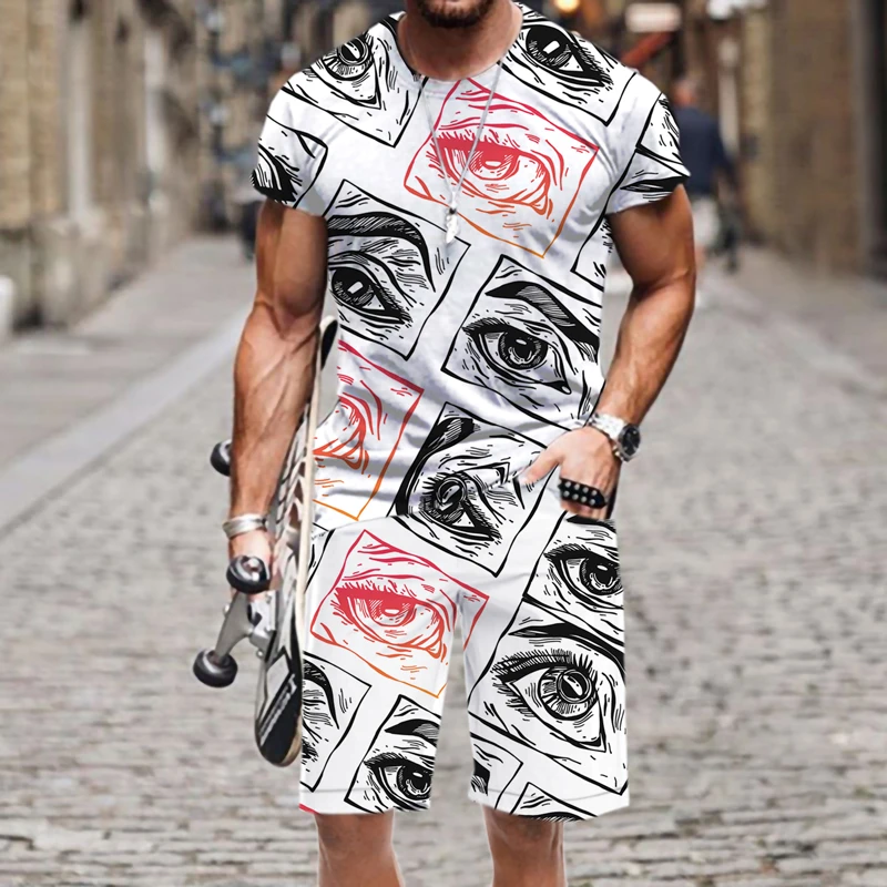 

Men's T-shirt Shorts Set Summer Abstract Pattern Man Funny Comfortable 3D Printed Casual Swimsuit Quick Dry Cool Fashion Beach