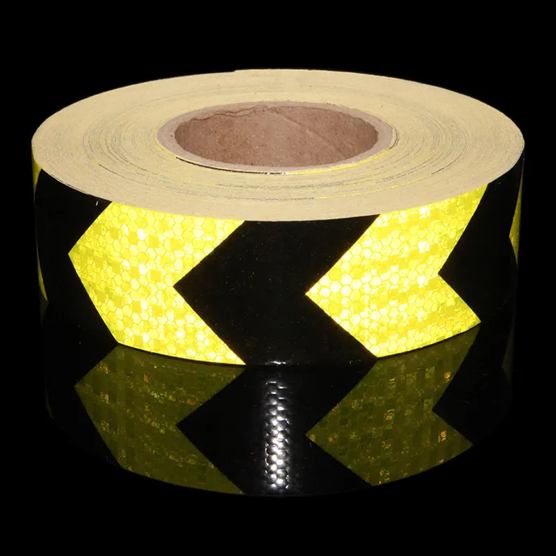 

5cm*50m Fluorescent Black Arrow Printing Conspicuity Reflective Tape Safety Security Tape Strips Glue Car Stickers For Car Truck