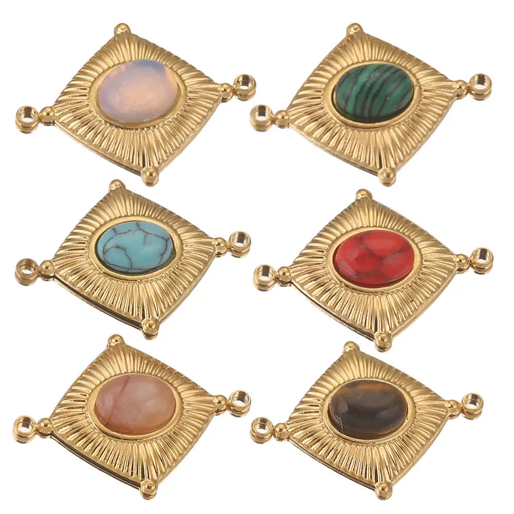 

5pcs Stainless Steel Double Hole Rhombic Natural Stone Charm Earrings Conectors for Jewelry Making Supplies Bracelets Material