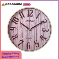 led simple creative 10 inches wall clock vintage round glass mirror wooden mute digital wall clock modern design room decoration