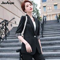 womens summer suit jacket pants set 2022 new mid sleeve blazers coat trousers two piece korean elegant professional wear