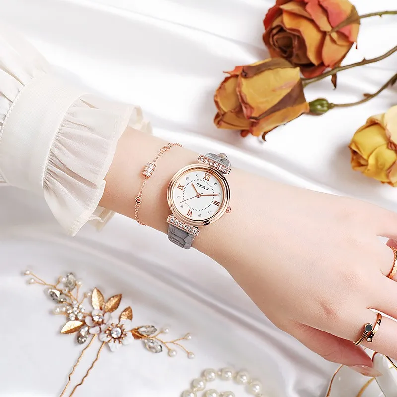 New Hot Selling Exquisite Advanced Waterproof Temperament Light Luxury Personality Fashion Round Leather Women's Watch