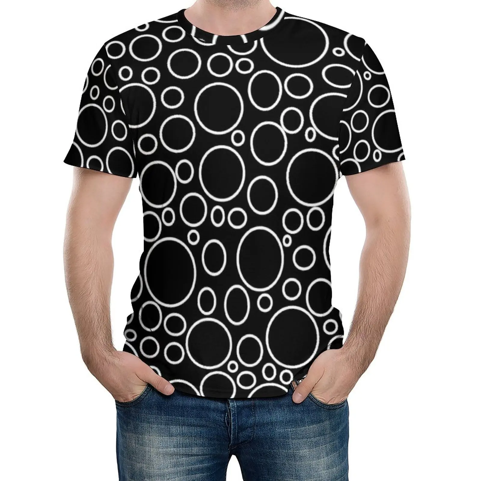 

Retro Circles Print T-Shirt Bubbles Black Popular T-Shirts Man Streetwear Tee Shirt Summer Short-Sleeved Tops Plus Size 6XL