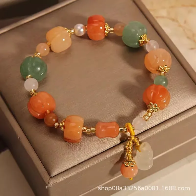 Китайский стиль Zen Sense древний золотой шелковый браслет с тыквенными бусинами