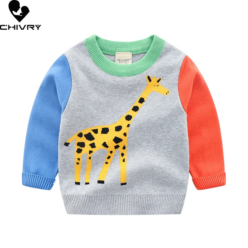 New 2022 Kids Children Pullover Sweater Autumn Winter Boys Cute Cartoon Jacquard O-neck Knitted Jumper Sweaters Tops Clothing