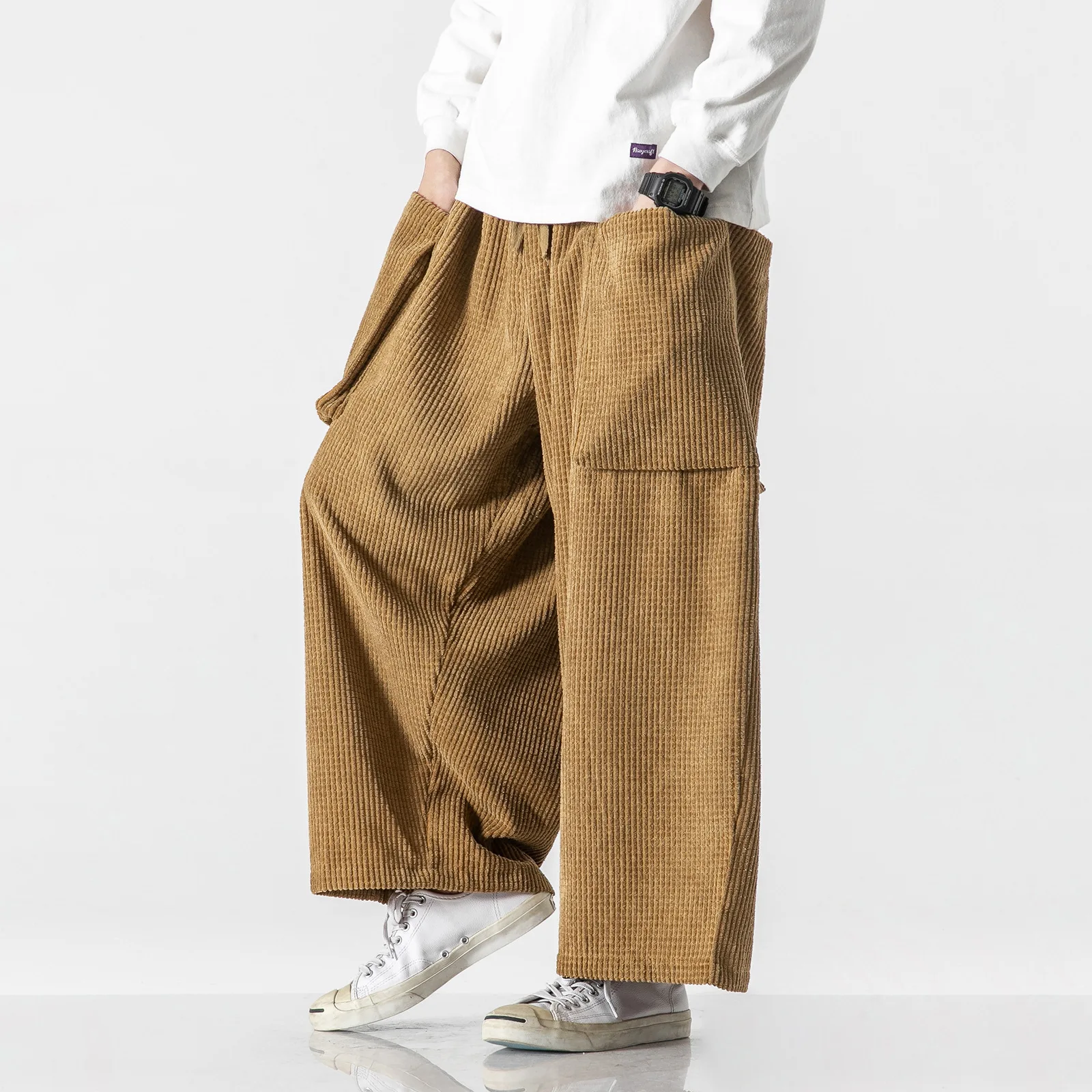 

M-5XL Japanese Corduroy Straight Wide Leg Loose Casual Unisex Workwear Men's Pants