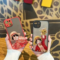 cartoon one piece luffy for apple iphone 13 12 11 pro max mini xs max x xr 6 7 8 plus frosted translucent phone case capa fundas