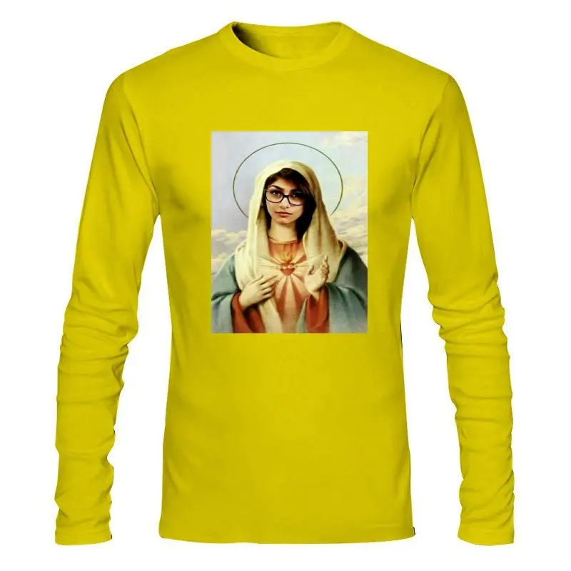 Man Clothing Virgin Mary Mia Khalifa Action Movie Star Funny Mens Joke Birthday Gift High Quality Summer T-Shirt Casual