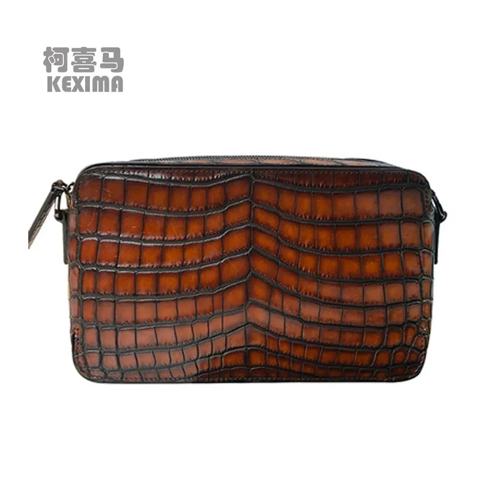 KEXIMA yongliang men new  crocodile leather Men bags b Brush color   large capacity  Single shoulder bag  contracted