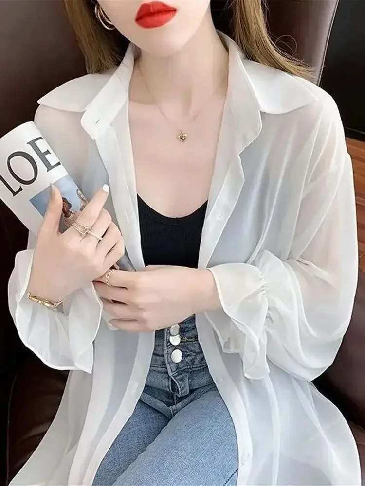 2024 летняя новая тонкая женская солнцезащитная куртка свободная шифоновая
