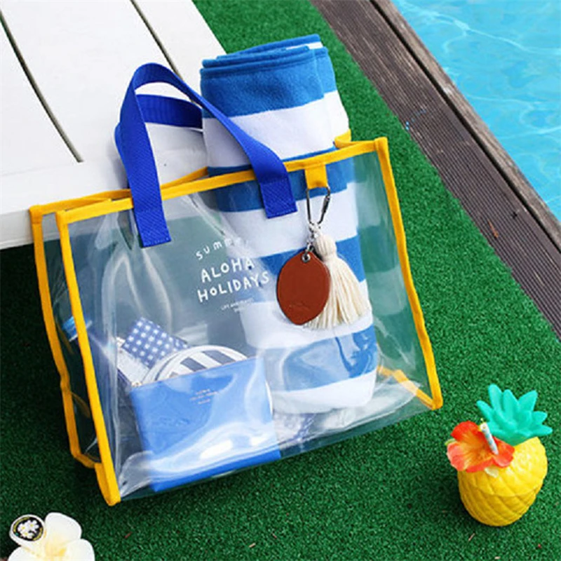

Новая Женская водонепроницаемая прозрачная сумка, портативная пляжная сумка, вместительная пластиковая сумка, модная сумка для покупок через плечо