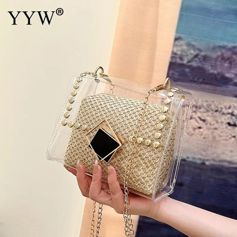 

Clear Bag Transparent Jelly Bag High Quality PVC Straw Women's Designer Handbag Capacity Chain Shoulder Messenger Bags Two Piece