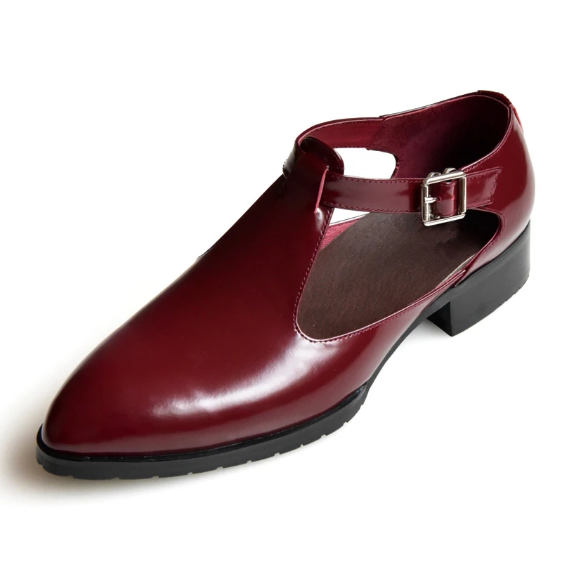 

Men's Buckle Strap Wine Red Heels Wedding Heighten Shoes Businessman Pointed Close Toe Summer Trendy Oxfords Party