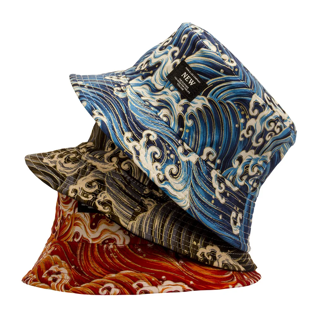 

New Great Retro Wave anime fisherman hat double-sided female cotton spring outdoor sun hat male Bobo head fisherman hat