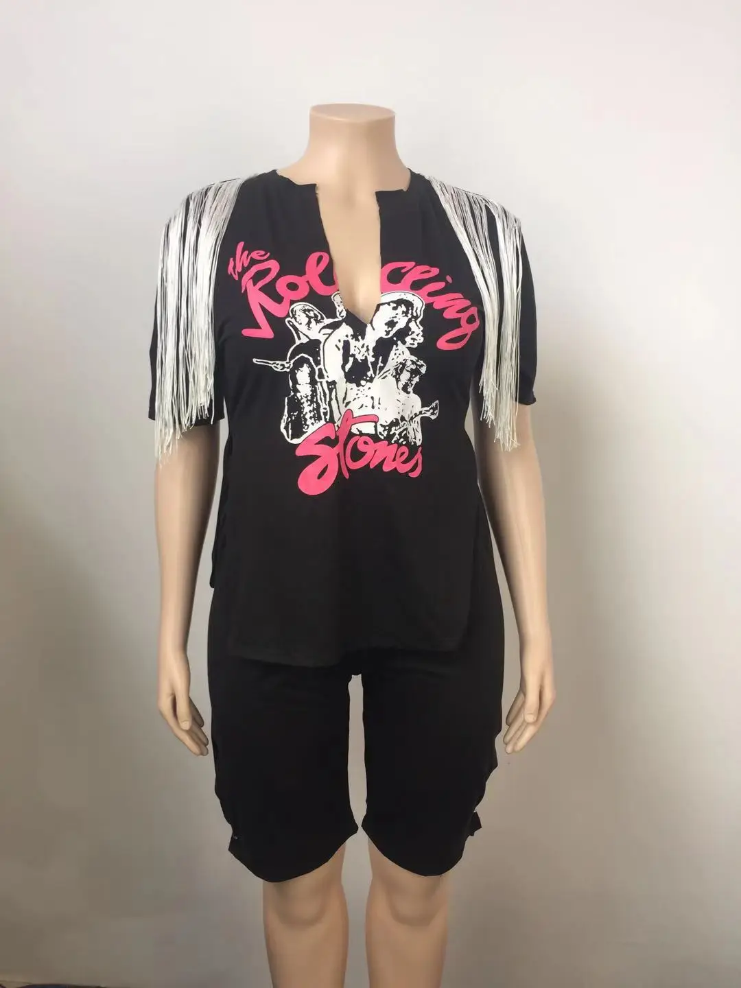 Женский костюм-двойка с принтом V-образным вырезом |