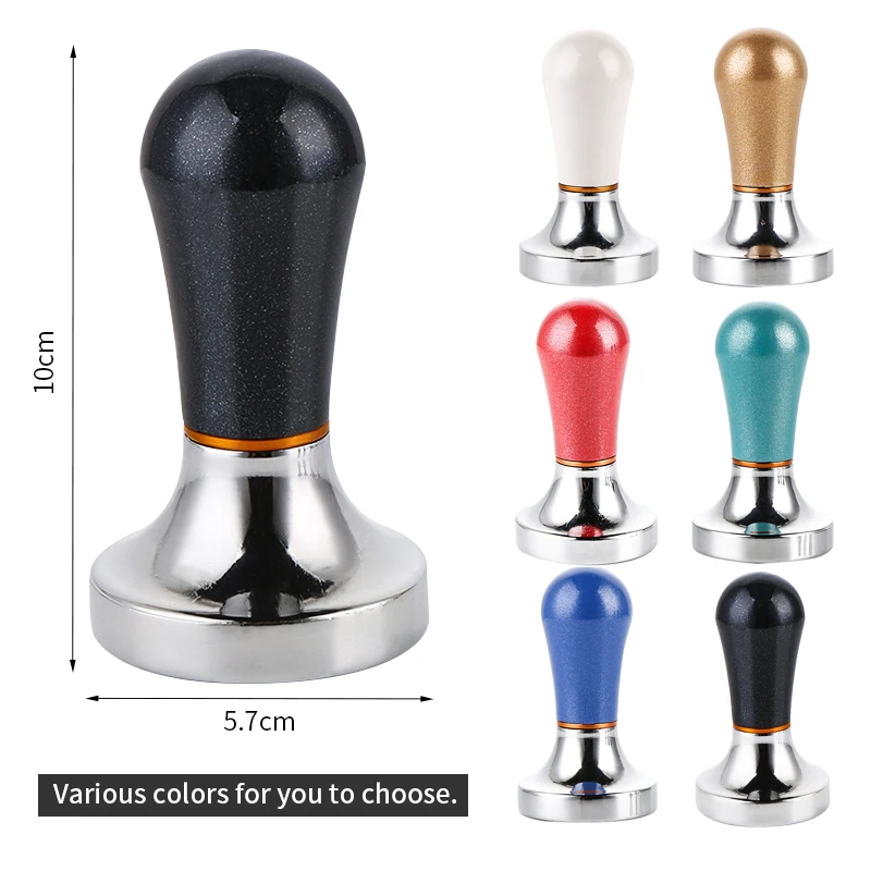 58mm Espresso Coffee Tamper Aluminum Distributor Leveler Tool Bean Press Hammer with Wooden Handle for Baristal |