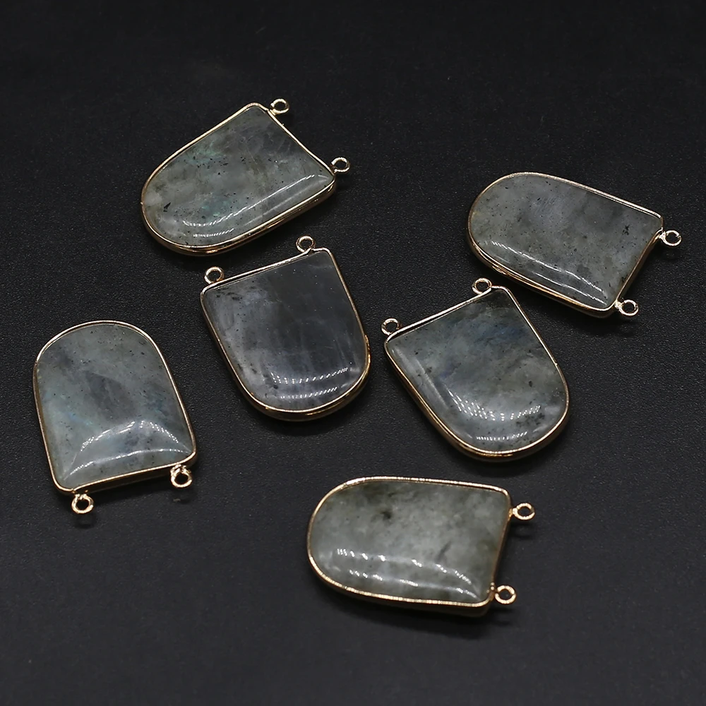 

Полукруглые подвески из натурального камня, лабрадорит с вспышкой, соединительные Подвески с двумя отверстиями для ювелирных изделий «сде...