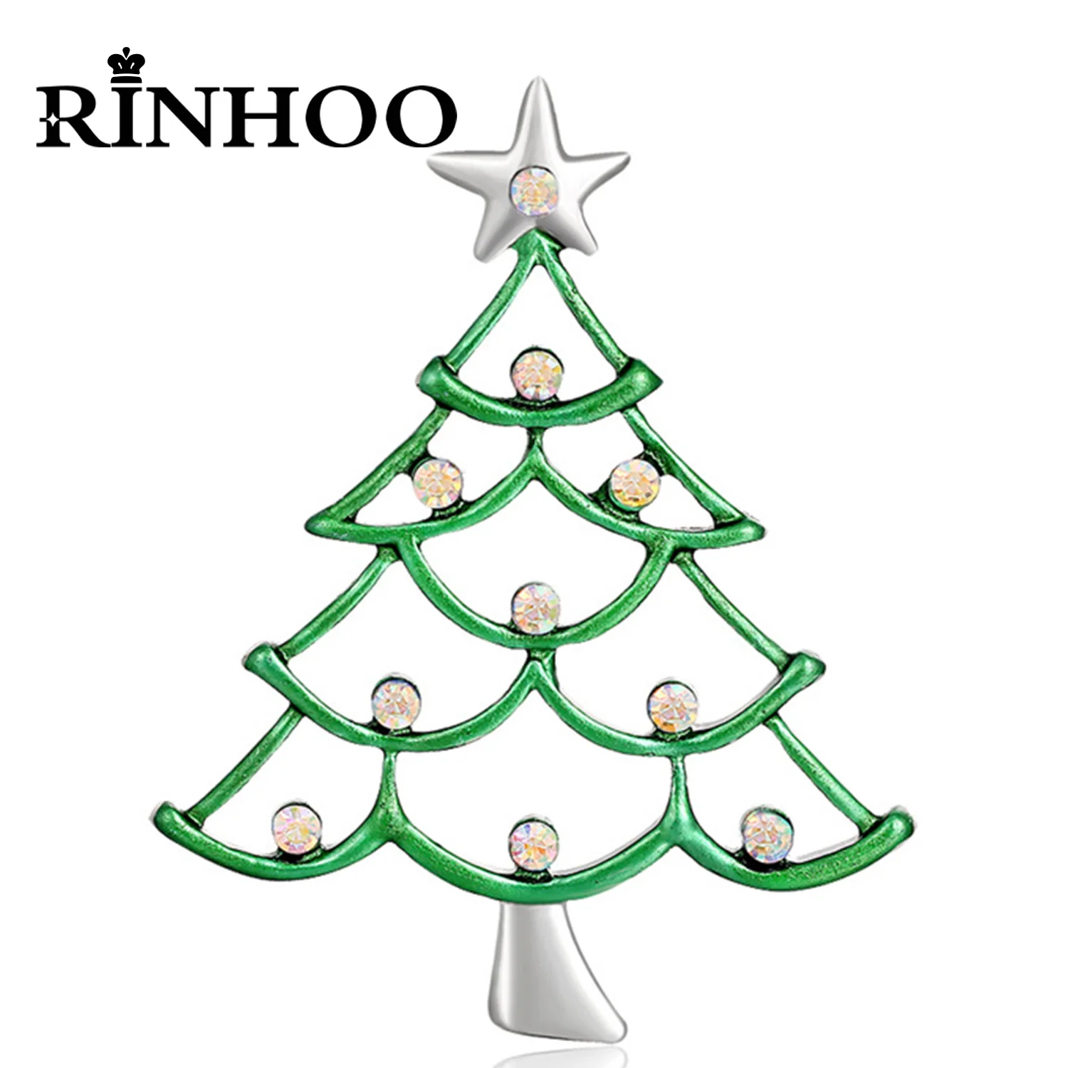 

Rinhoo Green Enamel Hollow Xmas Tree Brooches For Women Merry Christmas Rhinestone Snowflake Star Pins New Year Party Jewelry