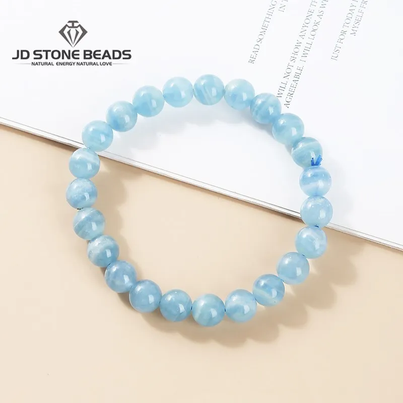 

Natural Blue Calcite Strand Bracelets Women Elegant Simple Crystal Elastic Romantic Beaded Bangles Yoga Energy Wrist Jewelry