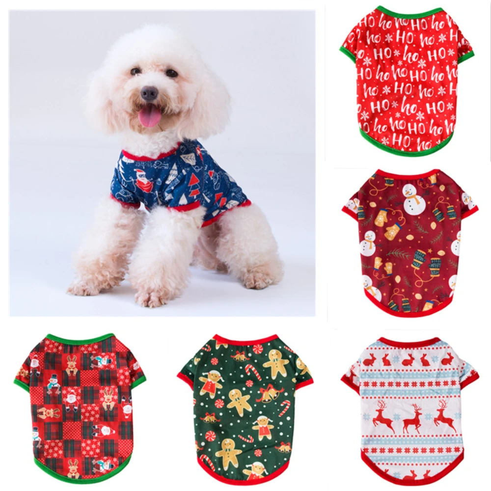 

Cartoon Winter Warm Dog Clothes Christmas Printed Pet Dog Vest Clotheing for Small Medium Dogs T-shirt Puppy Costume Supplies