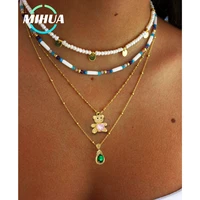 plated 18k gold enamel colorful zircon bear necklace pendant elegant cute bear handicraft cubic zirconia jewelry luxury making