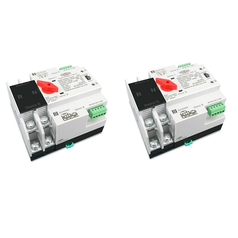 

2X TOMZN Din Rail 2P ATS Dual Power Automatic Transfer Switch Electrical Selector Switches Uninterrupted Power 125A